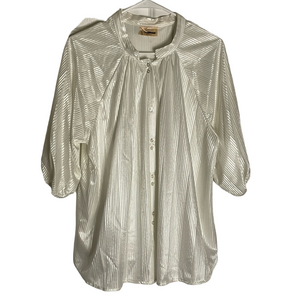 ILLUSIONS of California Vintage Pinstripe Blouse,Women’s 14, White on White